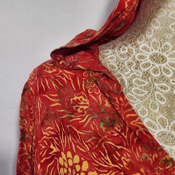 Soft Surroundings Women Orange Floral Print Hooded Pullover Roll Tab Sleeve PS - Picture 4 of 14